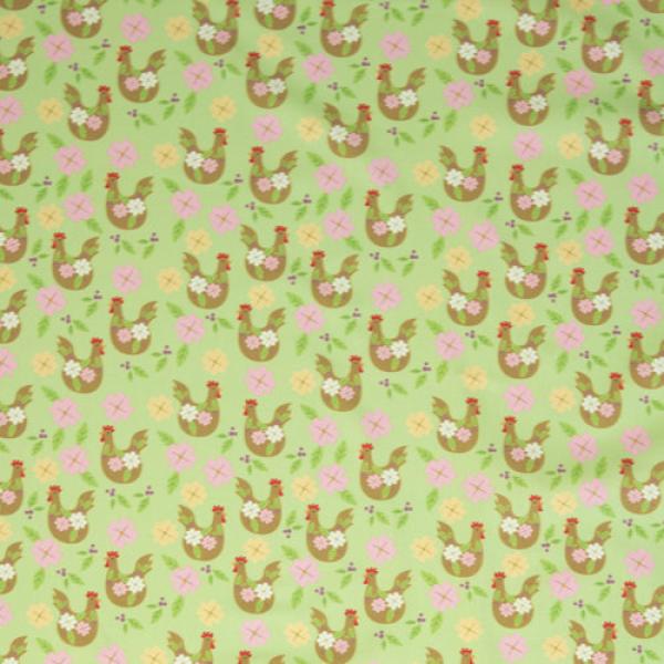 Baumwoll Druck Hühner mit Blüten auf Grün von Happy Easter by Swafing 